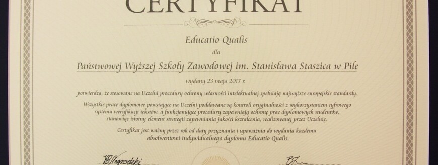 Pwsz Z Certyfikatem Educatio Qualis Aktualności Akademia Nauk Stosowanych Im Stanisława 6558